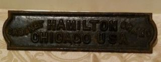 Antique Vintage Hamilton Cabinet Grand Chicago Usa Cast Iron Plague Piano