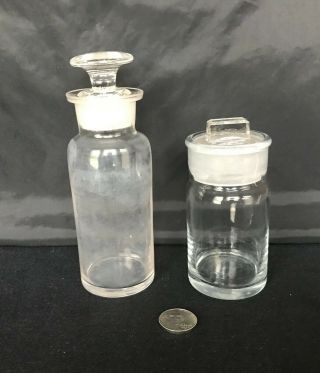 Small Wide Mouth Apothecary Bottles With Ground Glass Lids - - Rare Small Size
