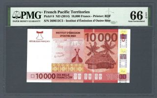 French Pacific Territories 10000 Francs 2014,  P - 8 Pmg 66 Epq Gem Unc 10,  000 Rare