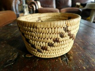 Vintage Pima Papago Native American Indian Basket - Brown Triangles - 3 " X 5 1/2 "