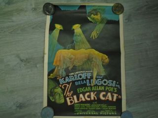 Rare Vintage 1934 The Black Cat Movie Poster Boris Karloff