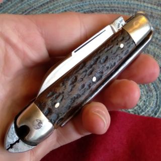 Rare Vintage Antique Barnett Tool Plier Bone Stag Folding Pocket Knife