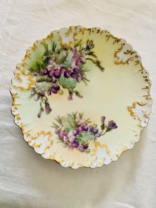 Antique Limoge France Hand Painted Gold Violets Plate 7”