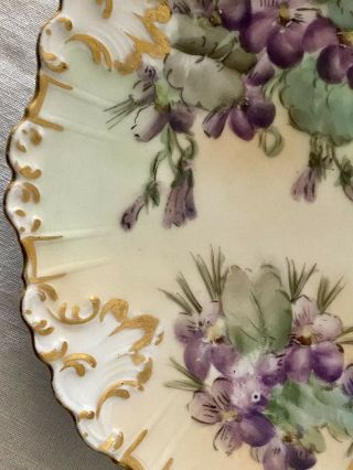 Antique LIMOGE FRANCE Hand Painted Gold Violets Plate 7” 2