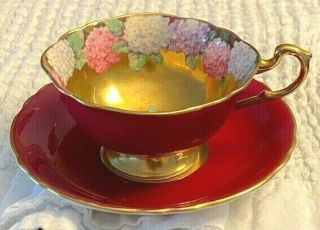 Rare Paragon By Appointment Gold Hydrangea Tea Cup And Saucer (deep Red) A1570