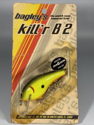 Vintage Bagley’s Diving Kill’r B2 Chartreuse Squ.  Lip In Old Florida Package