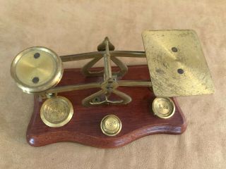 Vintage Brass Postal Scale Weight Set Made In England letter wood 3