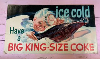 Vintage,  1956 Coca Cola,  Sprite Boy,  36 " X 20 ",  Cardboard Sign Rare