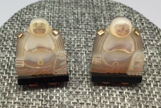Vintage Buddha Cufflinks Fine Carved Mother Of Pearl Mop Signed S Retro Rare