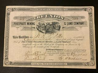 1885 Union Phosphate Mining & Land Co.  Stock Certificate Rare Orange,  Jersey