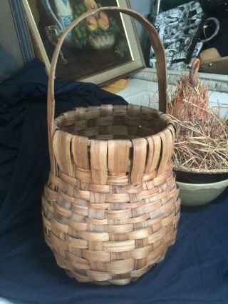 Antique Split Oak Basket With Handle 21 " Tall