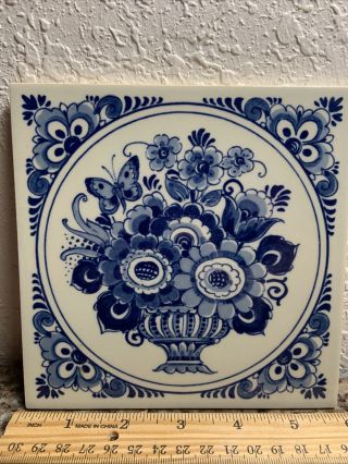 Vintage Delft Holland Handmade P.  S.  Ceramic Tiles - Flower Vase