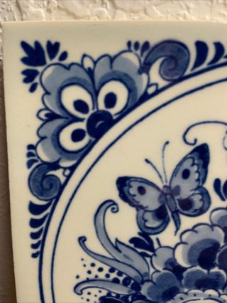 Vintage Delft Holland Handmade P.  S.  Ceramic Tiles - Flower Vase 2