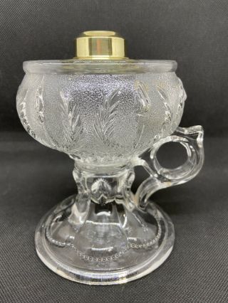 Antique Footed Hand Finger Loop Oil Lamp Torch And Wreath Pattern