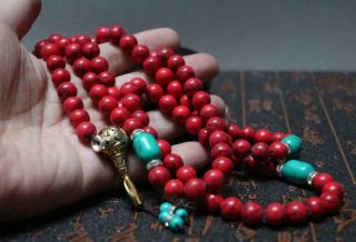 Antique Collected China Turquoise & Red Coral Handmade Necklace