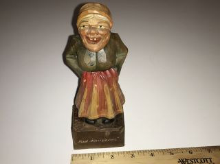 Vintage Hand Carved Painted Wood Folk Art Old Woman Figure Bad Nauheim Germany