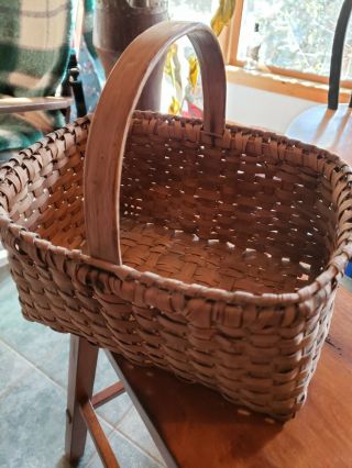 Vintage Hand Woven Split Oak Gathering Basket W/handle