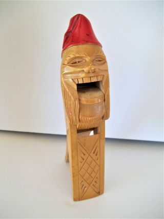 Vintage Oslo Norway Beautifully Carved Wood Gnome Nutcracker Red Troll Hat