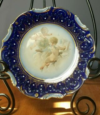 Antique La Belle China Wheeling Pottery Flow Blue Cherubs Angels Plate