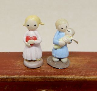 2 Vintage Hand Sculpted Carol E.  Creger Girls Artisan Dollhouse Miniature 1:12