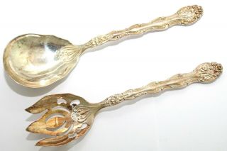 Antique Sheffield Bros Co England Silver Plated Salad Serving Fork & Spoon Italy