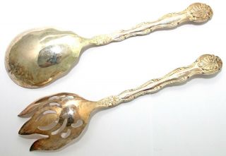 ANTIQUE SHEFFIELD BROS Co ENGLAND SILVER PLATED SALAD SERVING FORK & SPOON ITALY 2