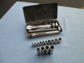 Vintage Craftsman 1/4 " Drive Wrenches & Sockets Set Sae & Metric In Metal Case