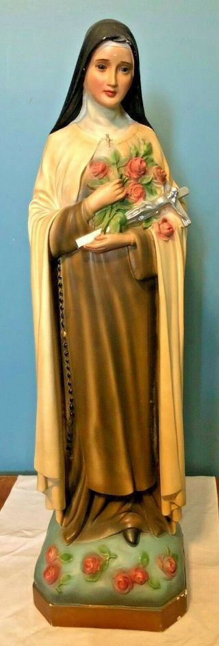 Very Rare Large Antique St.  Therese Nuns Convent Statue W/ Glass Eyes