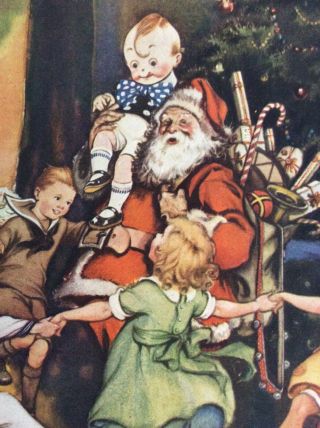 Antique 1923 Frances Tipton Hunter Print Santa Claus Vintage Christmas Party