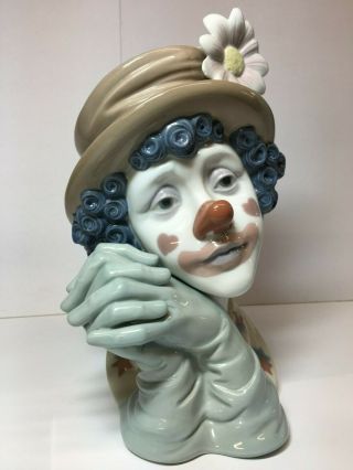 Lladro | “melancholy”| Clown Head Bust With Daisy Hat,  Rare Collectable,  Retired