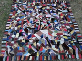 Gorgeous,  Rare,  Perfect 1890 Antique Victorian Crazy Quilt Top,  Hand Embroidery