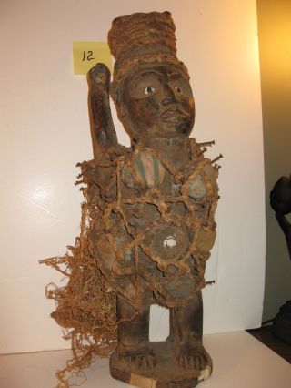 Rare Primitive 26” African Carved Wood Figure Nkonde Nail Fetish Nkisi Bakongo