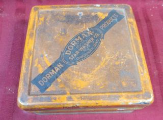 Vintage Antique Tin Box Dorman Star Lock Washer Lid Hinged Can Garage Car Repair