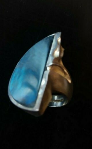 Rare Vintage Bjorn Weckstrom Finland Sterling Silver Spectrolite Ring 7