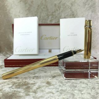Rare Authentic Cartier Fountain Pen Trinity Godron 18k Gold Plated W/case&papers