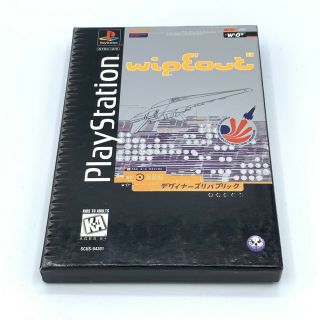 Playstation 1 Wipeout Disc & Instruction Booklet Black Label Long Box Rare Oop
