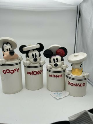 Rare Disney Mickey Mouse And Friends Peek - A - Boo 4 Canister Set Slight Chipping