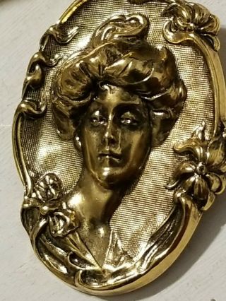 Art Nouveau Repousse Figural Victorian Woman? Face Pin Brooch Vintage.