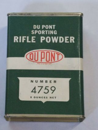 Rare Vintage Dupont Number 4759 Smokeless Sporting Rifle Gun Powder Tin 8 Ounce