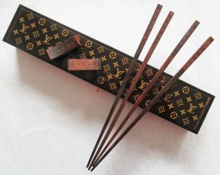 Rare Louis Vuitton Vip Limited Edition Monogram Boxed Set Of Wooden Chopsticks