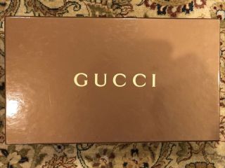 Gucci Brown Shoe Box Rare Version W/raised Gold Gucci Logo Printed Gg Interior