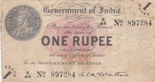 1 Rupee Fine Banknote From British Colony Of India 1917 Pick - 1 Very Rare