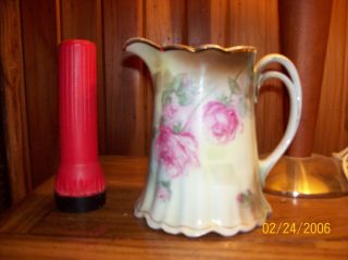 Vintage/antique Ceramic Pitcher W/ Roses,  Gold Trim,  Made In Germany,  7 " H.