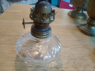 Antique P & A Mfg Co Clear Swirled Twisted Glass Oil Lamp,  Rare,  No Top