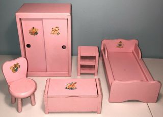 Vintage Ginny Vogue? Wooden Pink Furniture Bedroom Bed,  Closet,  Chair,  Toy Box