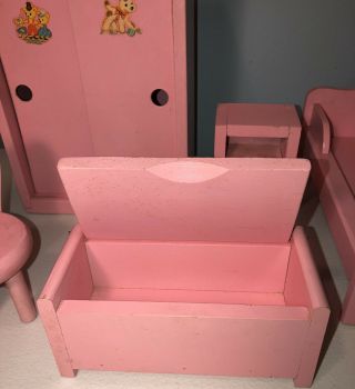 Vintage Ginny Vogue? Wooden Pink Furniture Bedroom Bed,  Closet,  Chair,  Toy Box 3