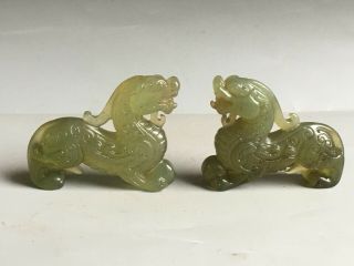 2pc Old China Natural Jade Hand - Carved Brave Troops Pixiu Statue Pendant Xo063