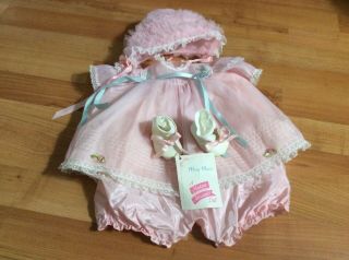 Vintage Doll Outfit Madame Alexander “mary Mine ‘ Baby Doll Pink Dress & Bonnet.