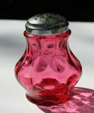 Antique Victorian Era Cranberry Glass Coin Spot Powder Sugar Shaker