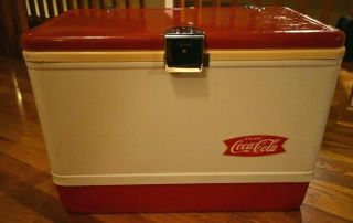 Rare Vintage Large Metal White Red Trim Coleman Coca - Cola Ice Box Cooler